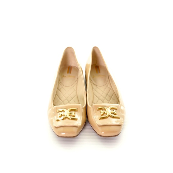 Sam Edelman Emina Square Toe Nude Shiny Flats 8M Like New Logo Classic Neutral - Picture 3 of 7